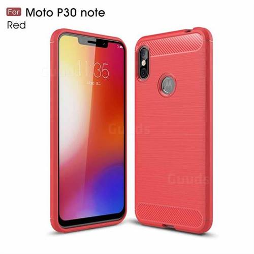 Luxury Carbon Fiber Brushed Wire Drawing Silicone TPU Back Cover for Motorola One Power (P30 Note) - Red