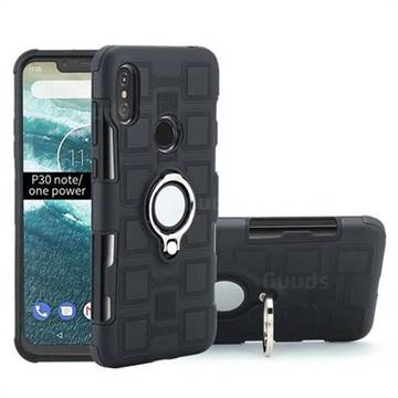 Ice Cube Shockproof PC + Silicon Invisible Ring Holder Phone Case for Motorola One Power (P30 Note) - Black
