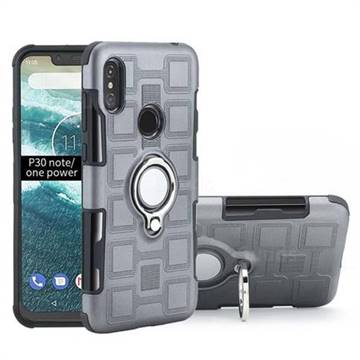 Ice Cube Shockproof PC + Silicon Invisible Ring Holder Phone Case for Motorola One Power (P30 Note) - Gray