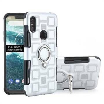 Ice Cube Shockproof PC + Silicon Invisible Ring Holder Phone Case for Motorola One Power (P30 Note) - Silver