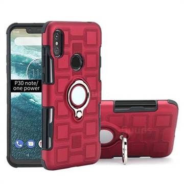 Ice Cube Shockproof PC + Silicon Invisible Ring Holder Phone Case for Motorola One Power (P30 Note) - Red