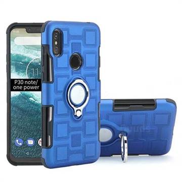 Ice Cube Shockproof PC + Silicon Invisible Ring Holder Phone Case for Motorola One Power (P30 Note) - Dark Blue