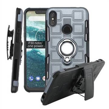 3 in 1 PC + Silicone Leather Phone Case for Motorola One Power (P30 Note) - Gray