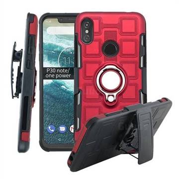 3 in 1 PC + Silicone Leather Phone Case for Motorola One Power (P30 Note) - Red