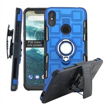 3 in 1 PC + Silicone Leather Phone Case for Motorola One Power (P30 Note) - Dark Blue