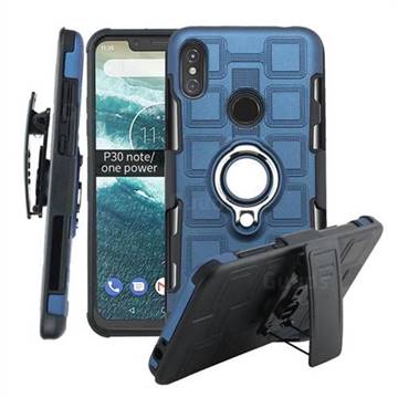 3 in 1 PC + Silicone Leather Phone Case for Motorola One Power (P30 Note) - Royal Blue