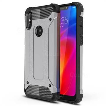 King Kong Armor Premium Shockproof Dual Layer Rugged Hard Cover for Motorola One Power (P30 Note) - Silver Grey