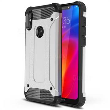 King Kong Armor Premium Shockproof Dual Layer Rugged Hard Cover for Motorola One Power (P30 Note) - Technology Silver