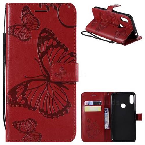 Embossing 3D Butterfly Leather Wallet Case for Motorola One Power (P30 Note) - Red