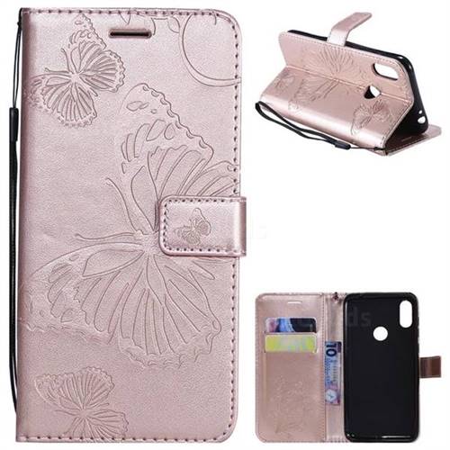 Embossing 3D Butterfly Leather Wallet Case for Motorola One Power (P30 Note) - Rose Gold