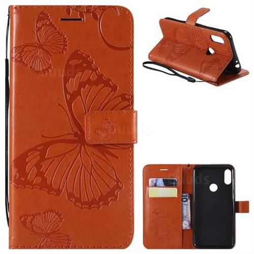 Embossing 3D Butterfly Leather Wallet Case for Motorola One Power (P30 Note) - Orange