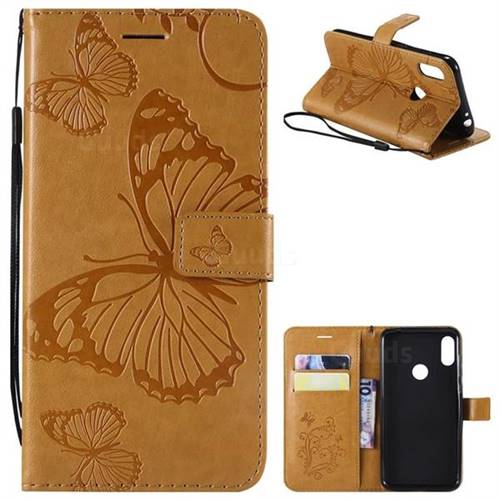 Embossing 3D Butterfly Leather Wallet Case for Motorola One Power (P30 Note) - Yellow