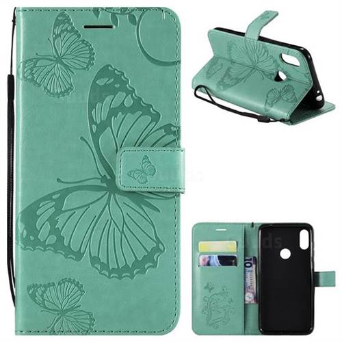 Embossing 3D Butterfly Leather Wallet Case for Motorola One Power (P30 Note) - Green