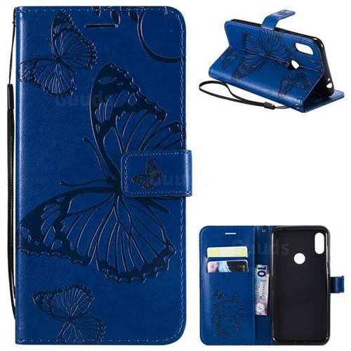 Embossing 3D Butterfly Leather Wallet Case for Motorola One Power (P30 Note) - Blue