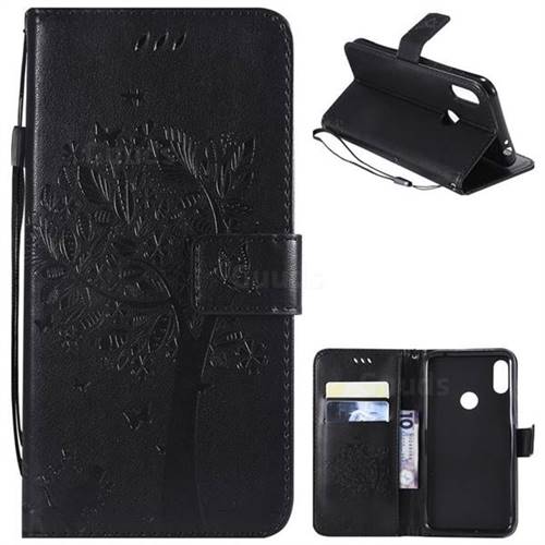 Embossing Butterfly Tree Leather Wallet Case for Motorola One Power (P30 Note) - Black