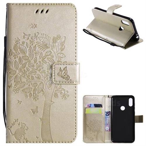 Embossing Butterfly Tree Leather Wallet Case for Motorola One Power (P30 Note) - Champagne
