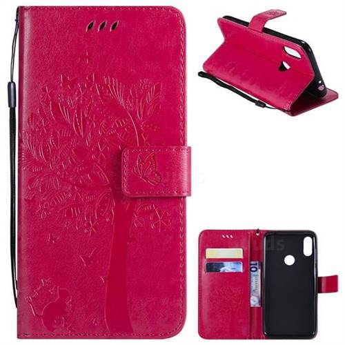 Embossing Butterfly Tree Leather Wallet Case for Motorola One Power (P30 Note) - Rose