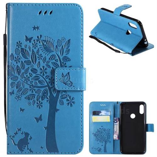 Embossing Butterfly Tree Leather Wallet Case for Motorola One Power (P30 Note) - Blue
