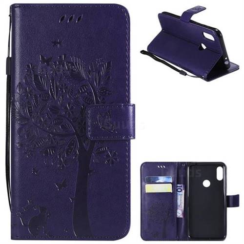 Embossing Butterfly Tree Leather Wallet Case for Motorola One Power (P30 Note) - Purple