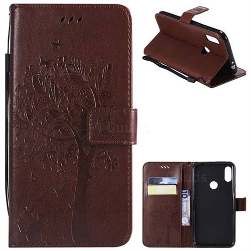 Embossing Butterfly Tree Leather Wallet Case for Motorola One Power (P30 Note) - Coffee
