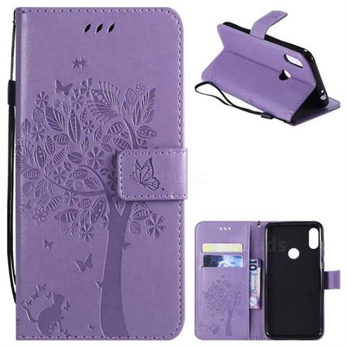 Embossing Butterfly Tree Leather Wallet Case for Motorola One Power (P30 Note) - Violet