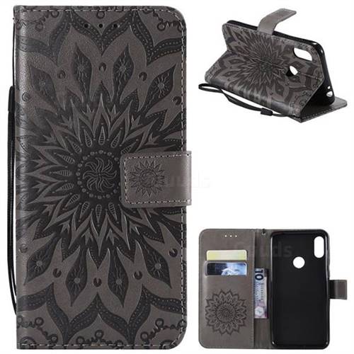 Embossing Sunflower Leather Wallet Case for Motorola One Power (P30 Note) - Gray
