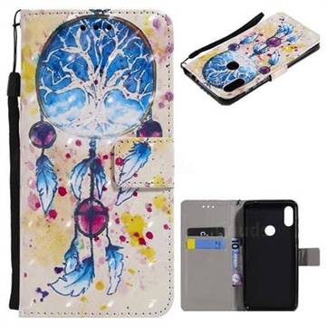 Blue Dream Catcher 3D Painted Leather Wallet Case for Motorola One Power (P30 Note)