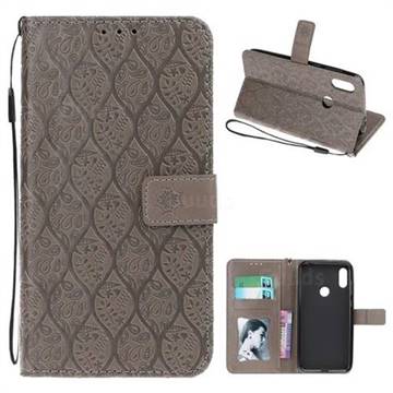 Intricate Embossing Rattan Flower Leather Wallet Case for Motorola One Power (P30 Note) - Grey
