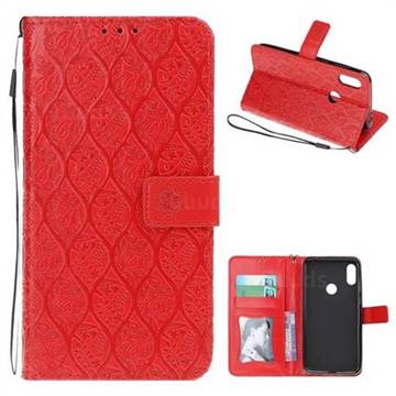 Intricate Embossing Rattan Flower Leather Wallet Case for Motorola One Power (P30 Note) - Red