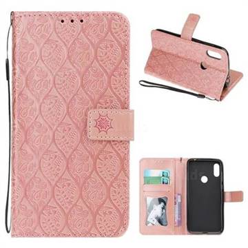 Intricate Embossing Rattan Flower Leather Wallet Case for Motorola One Power (P30 Note) - Pink