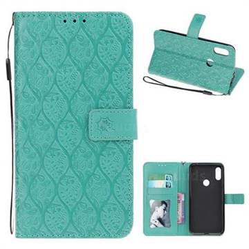 Intricate Embossing Rattan Flower Leather Wallet Case for Motorola One Power (P30 Note) - Green