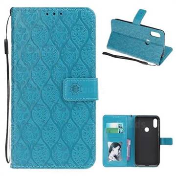 Intricate Embossing Rattan Flower Leather Wallet Case for Motorola One Power (P30 Note) - Blue