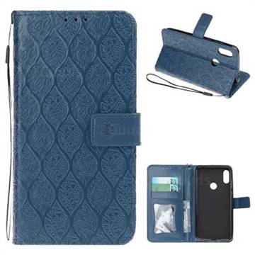 Intricate Embossing Rattan Flower Leather Wallet Case for Motorola One Power (P30 Note) - Navy
