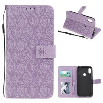Intricate Embossing Rattan Flower Leather Wallet Case for Motorola One Power (P30 Note) - Purple
