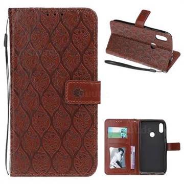 Intricate Embossing Rattan Flower Leather Wallet Case for Motorola One Power (P30 Note) - Brown