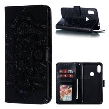 Intricate Embossing Datura Solar Leather Wallet Case for Motorola One Power (P30 Note) - Black