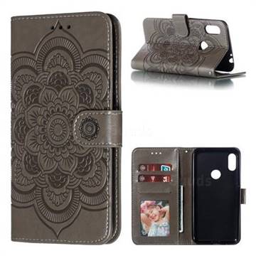 Intricate Embossing Datura Solar Leather Wallet Case for Motorola One Power (P30 Note) - Gray