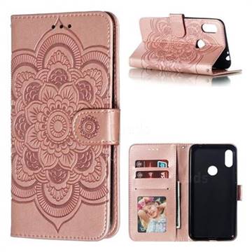 Intricate Embossing Datura Solar Leather Wallet Case for Motorola One Power (P30 Note) - Rose Gold