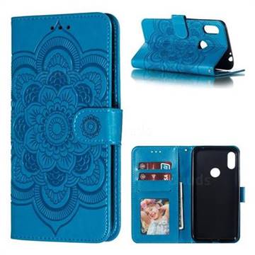 Intricate Embossing Datura Solar Leather Wallet Case for Motorola One Power (P30 Note) - Blue