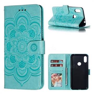 Intricate Embossing Datura Solar Leather Wallet Case for Motorola One Power (P30 Note) - Green