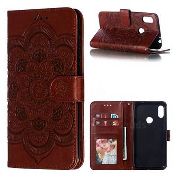 Intricate Embossing Datura Solar Leather Wallet Case for Motorola One Power (P30 Note) - Brown