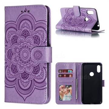 Intricate Embossing Datura Solar Leather Wallet Case for Motorola One Power (P30 Note) - Purple