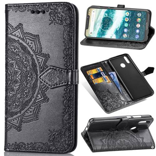 Embossing Imprint Mandala Flower Leather Wallet Case for Motorola One Power (P30 Note) - Black