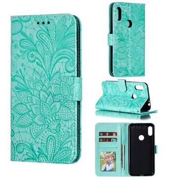 Intricate Embossing Lace Jasmine Flower Leather Wallet Case for Motorola One Power (P30 Note) - Green