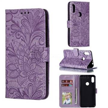 Intricate Embossing Lace Jasmine Flower Leather Wallet Case for Motorola One Power (P30 Note) - Purple
