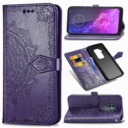 Embossing Imprint Mandala Flower Leather Wallet Case for Motorola One Zoom - Purple