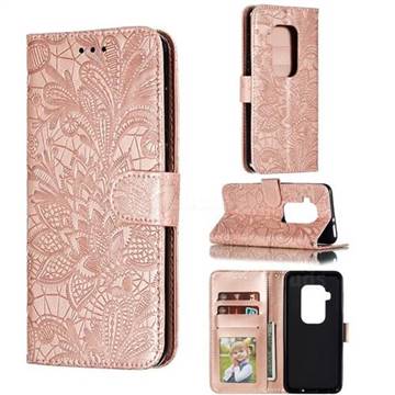 Intricate Embossing Lace Jasmine Flower Leather Wallet Case for Motorola One Zoom - Rose Gold
