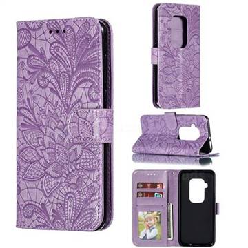 Intricate Embossing Lace Jasmine Flower Leather Wallet Case for Motorola One Zoom - Purple