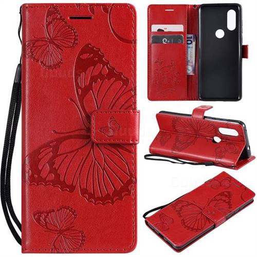 Embossing 3D Butterfly Leather Wallet Case for Motorola Moto P40 - Red