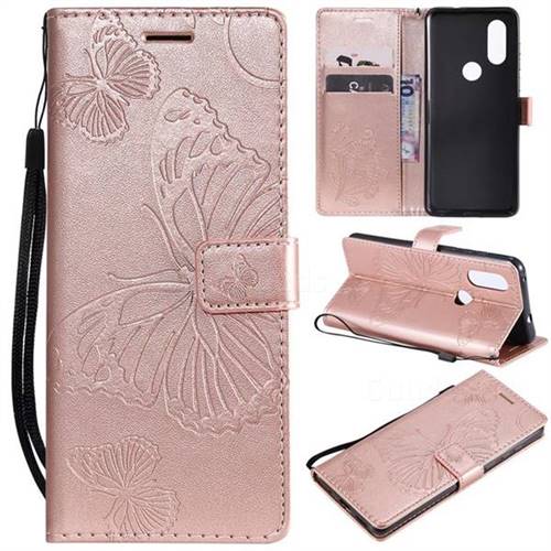 Embossing 3D Butterfly Leather Wallet Case for Motorola Moto P40 - Rose Gold